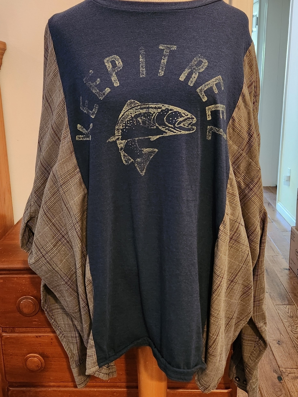 Keep It Reel Navy Graphic Tunic with Plaid Sleeve Detail